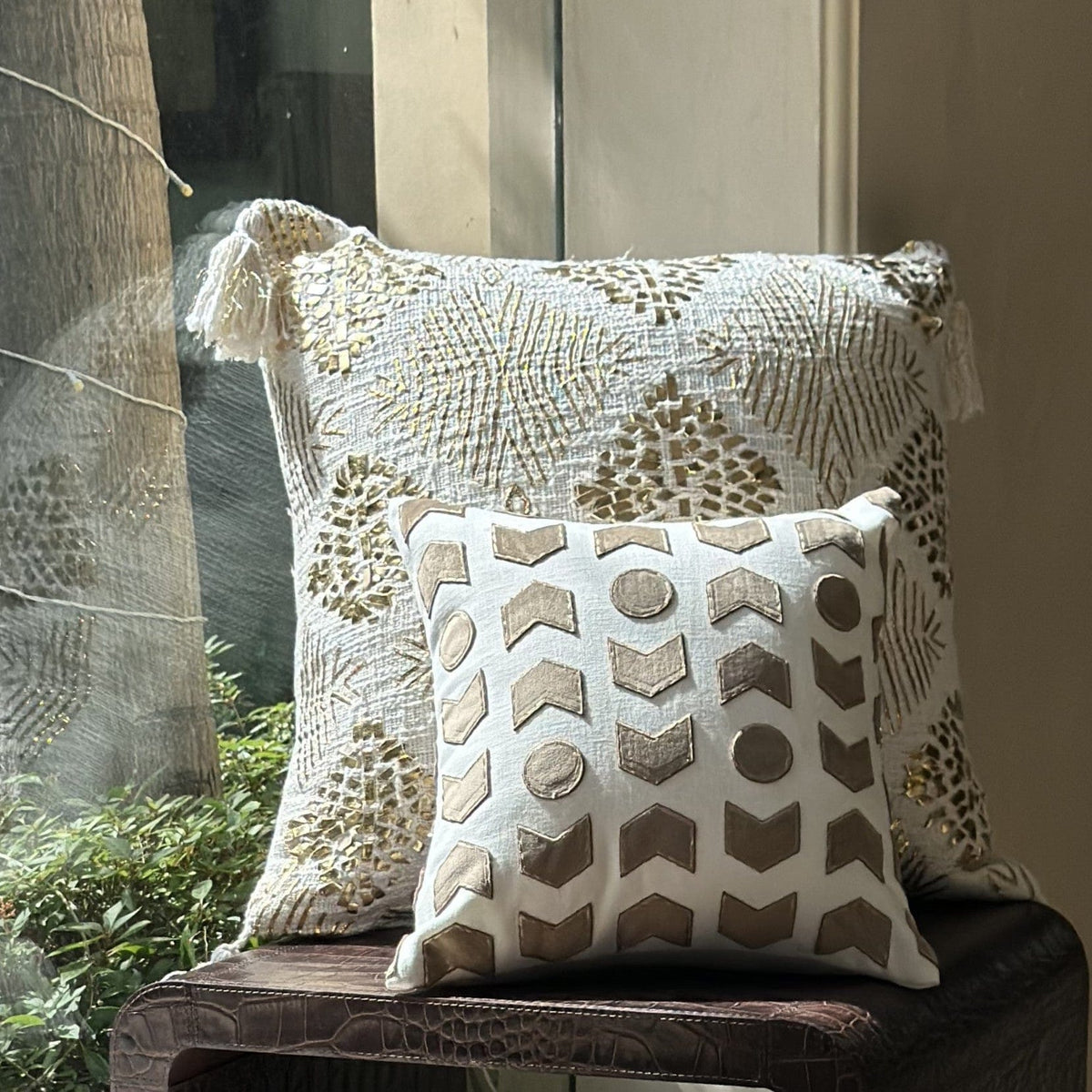 House Of Anantaa Cushion Mushroom Brown/ White Barbados Cushion Cover