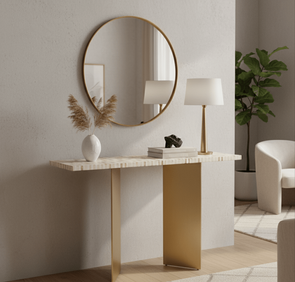 House Of Anantaa Furniture Beige/White Como Console