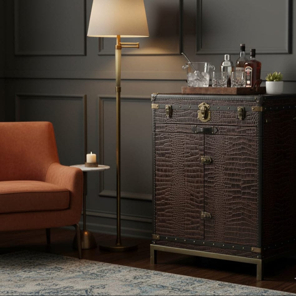 House Of Anantaa Furniture Brown Milano Trunk Bar - Handcrafted Italian Luxury Bar Cabinet