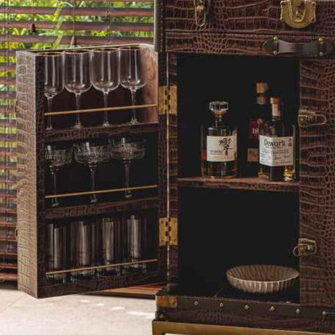 House Of Anantaa Furniture Brown Milano Trunk Bar - Handcrafted Italian Luxury Bar Cabinet