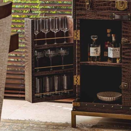 House Of Anantaa Furniture Brown Milano Trunk Bar - Handcrafted Italian Luxury Bar Cabinet