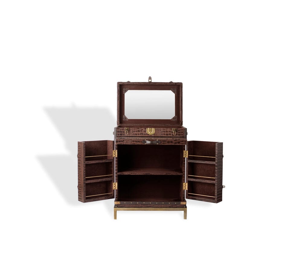 House Of Anantaa Furniture Brown Milano Trunk Bar - Handcrafted Italian Luxury Bar Cabinet