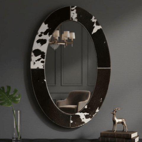 House Of Anantaa Furniture Natural Black & Brown& White Gstaad Oval Mirror
