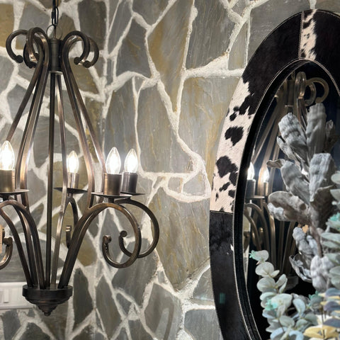 House Of Anantaa Furniture Natural Black & Brown& White Gstaad Oval Mirror