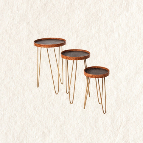 House Of Anantaa Furniture Orange/Brown Byzantine Nesting Table- Set of 3