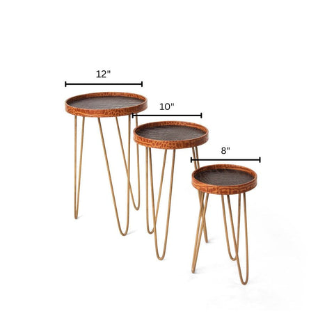 House Of Anantaa Furniture Orange/Brown Byzantine Nesting Table- Set of 3