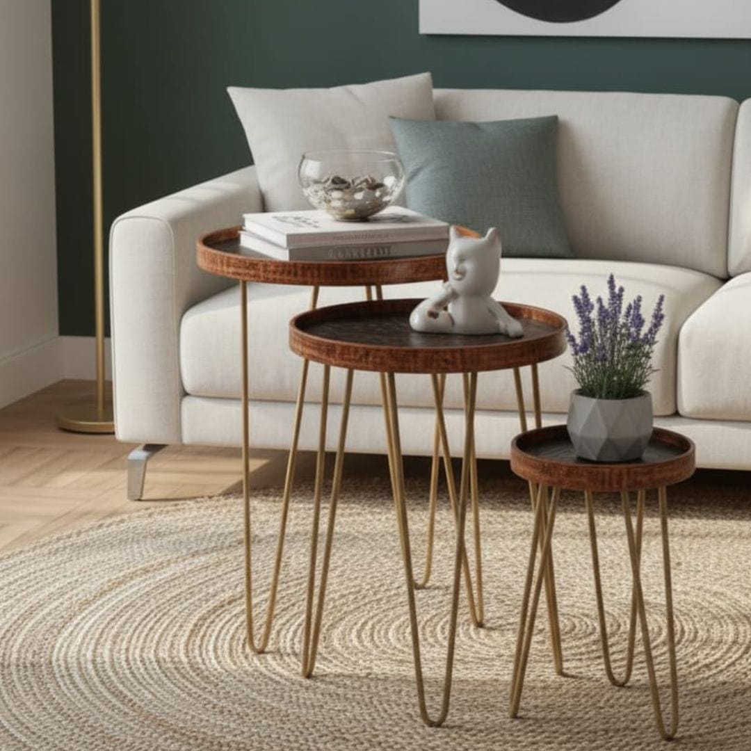 House Of Anantaa Furniture Orange/Brown Byzantine Nesting Table- Set of 3