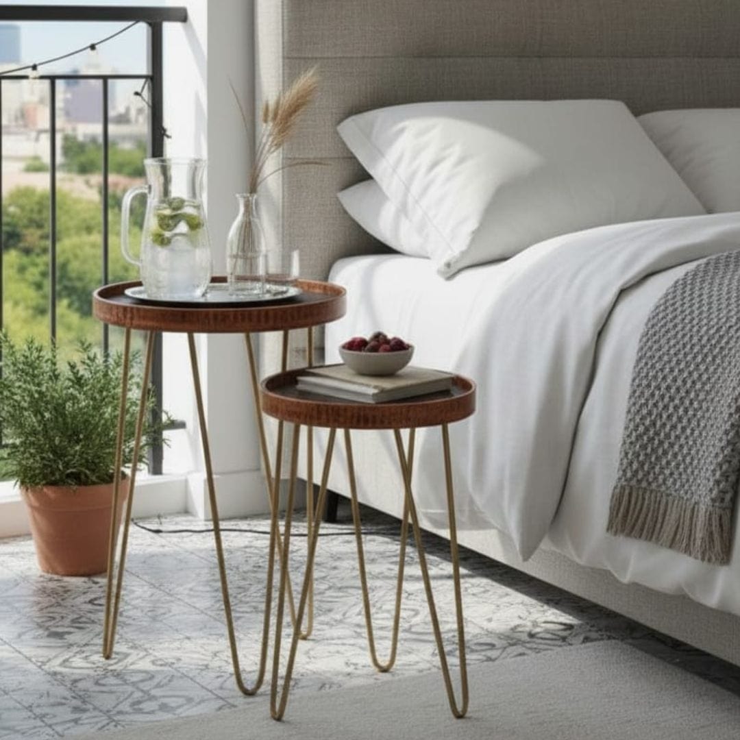 House Of Anantaa Furniture Orange/Brown Byzantine Nesting Table- Set of 3