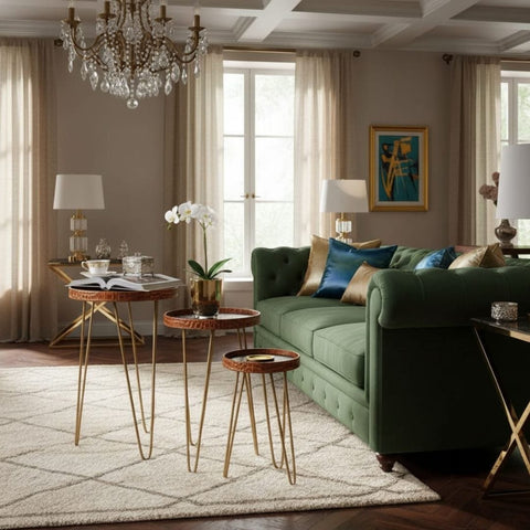 House Of Anantaa Furniture Orange/Brown Byzantine Nesting Table- Set of 3