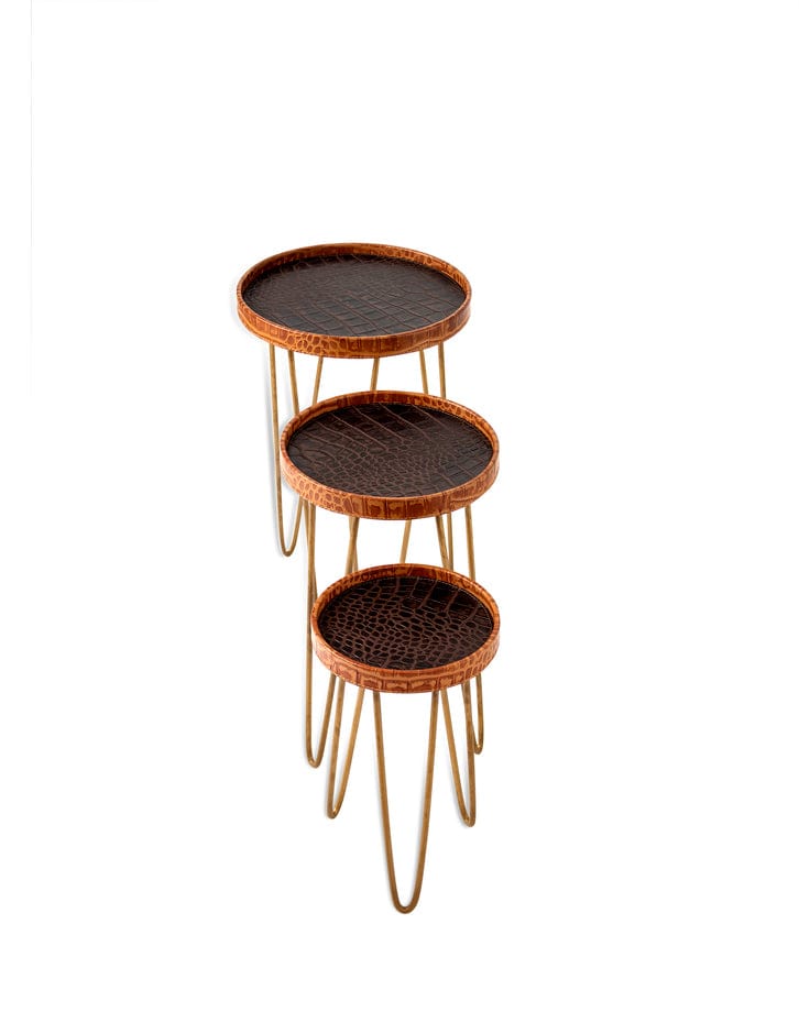 House Of Anantaa Furniture Orange/Brown Byzantine Nesting Table- Set of 3