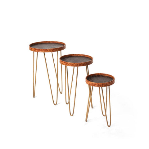 House Of Anantaa Furniture Orange/Brown Byzantine Nesting Table- Set of 3