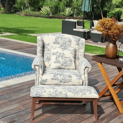 House Of Anantaa Furniture White/Blue Syrah Sofa Chair