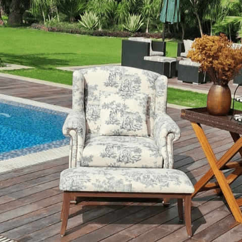 House Of Anantaa Furniture White/Blue Syrah Sofa Chair