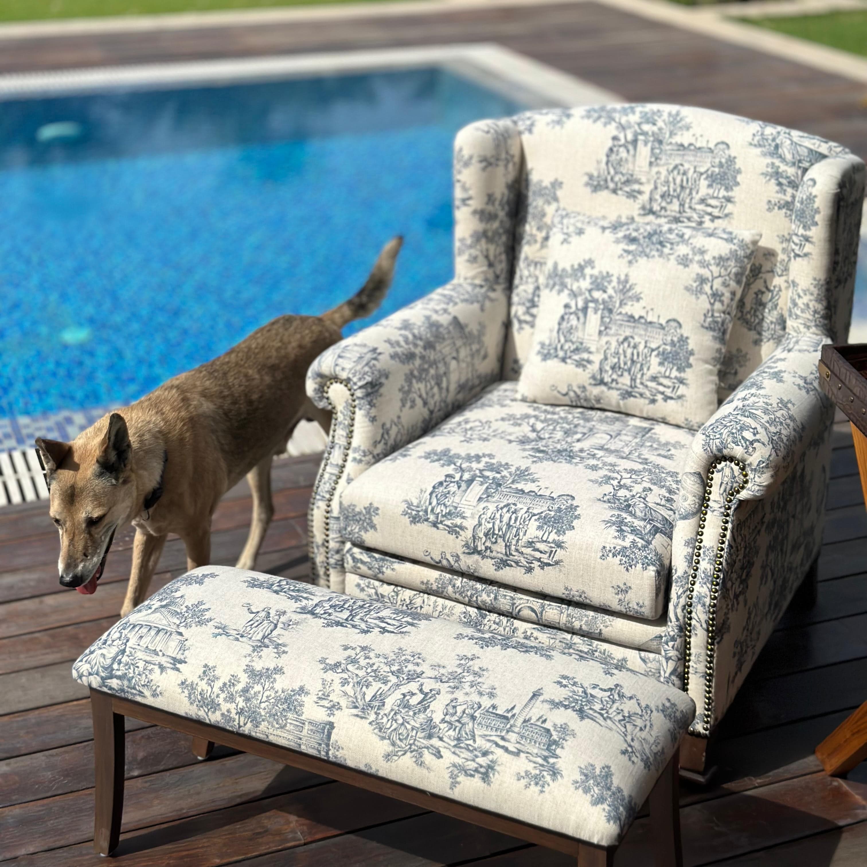 House Of Anantaa Furniture White/Blue Syrah Sofa Chair