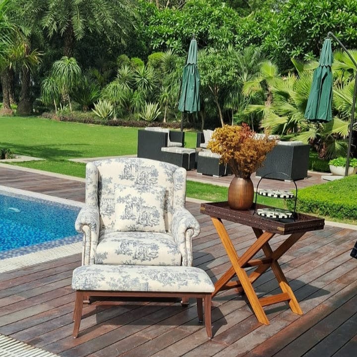 House Of Anantaa Furniture White/Blue Syrah Sofa Chair