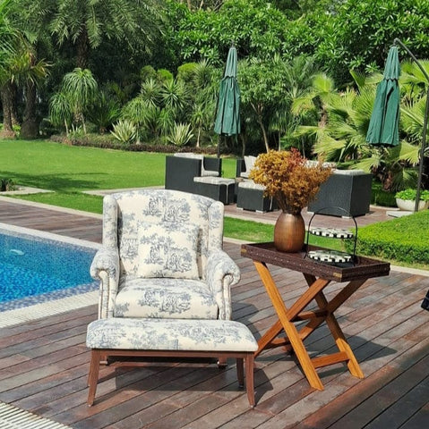 House Of Anantaa Furniture White/Blue Syrah Sofa Chair