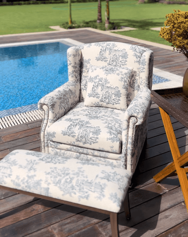 House Of Anantaa Furniture White/Blue Syrah Sofa Chair