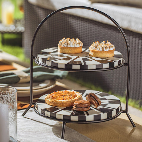 House Of Anantaa Platter & Bowl Black/White Kenya Two Tier Platter