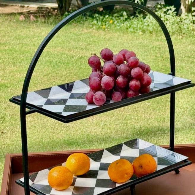 House Of Anantaa Platter & Bowl Black/White Zambia Two Tier Platter