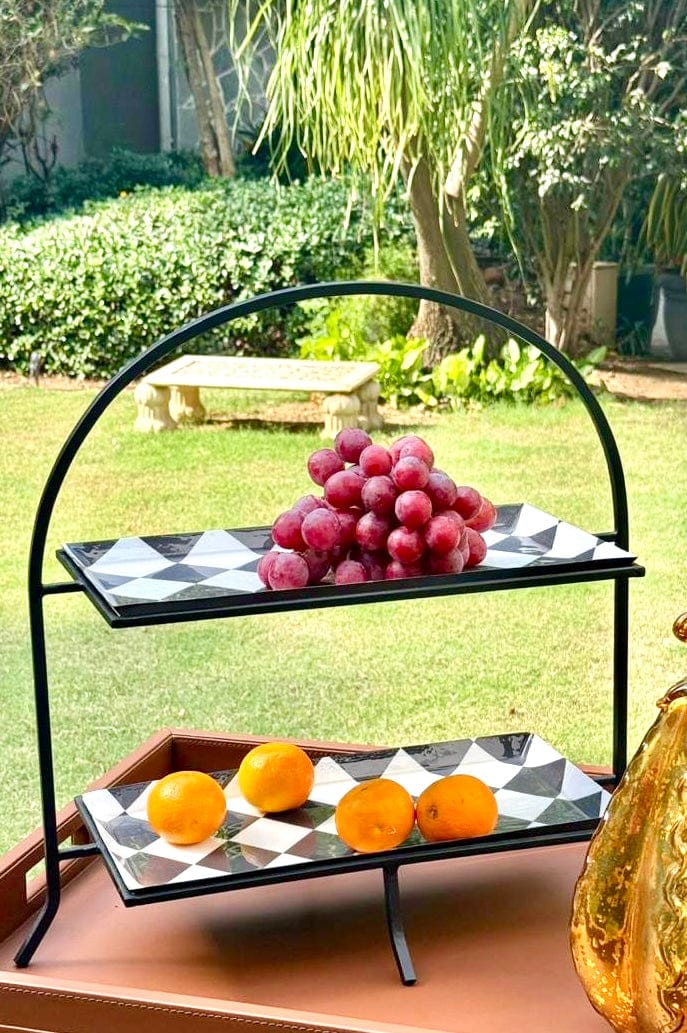 House Of Anantaa Platter & Bowl Black/White Zambia Two Tier Platter