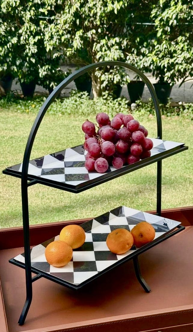 House Of Anantaa Platter & Bowl Black/White Zambia Two Tier Platter