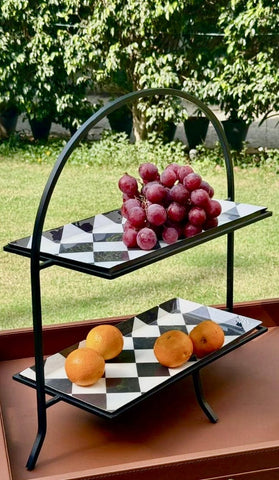 House Of Anantaa Platter & Bowl Black/White Zambia Two Tier Platter