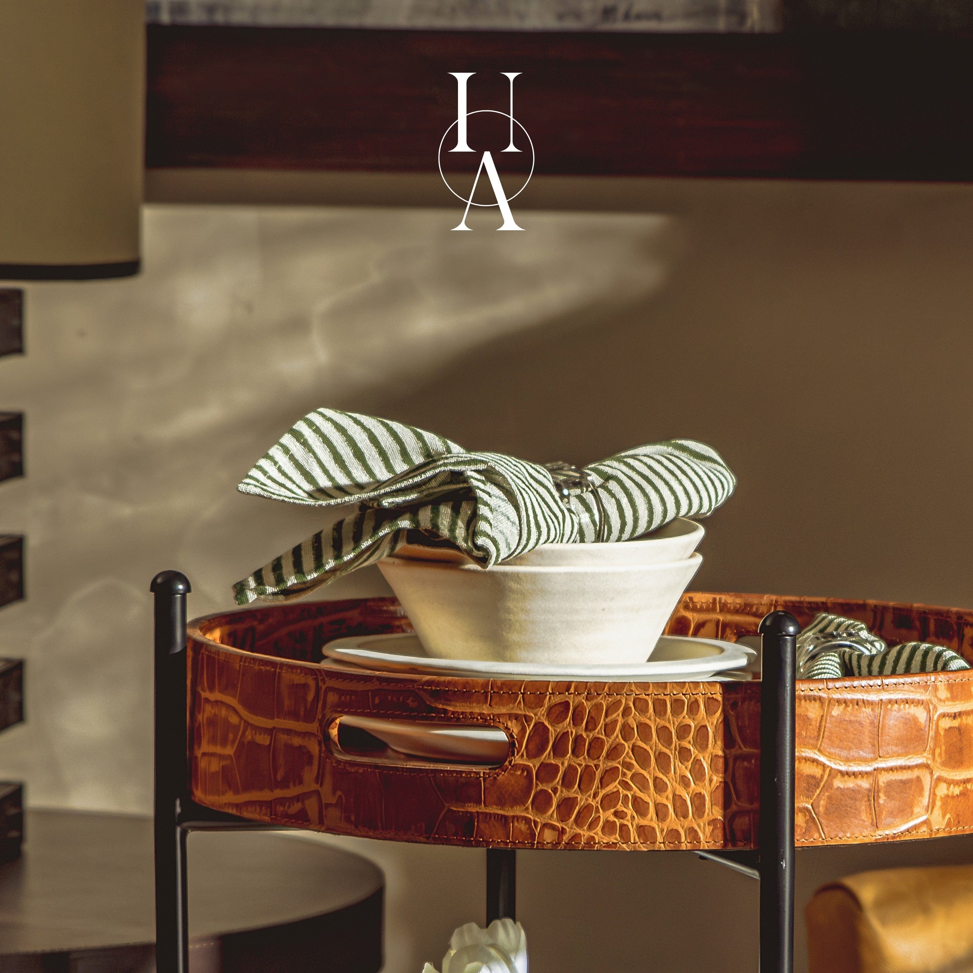 House Of Anantaa Table Mat & Napkin Green Stripes Napkin