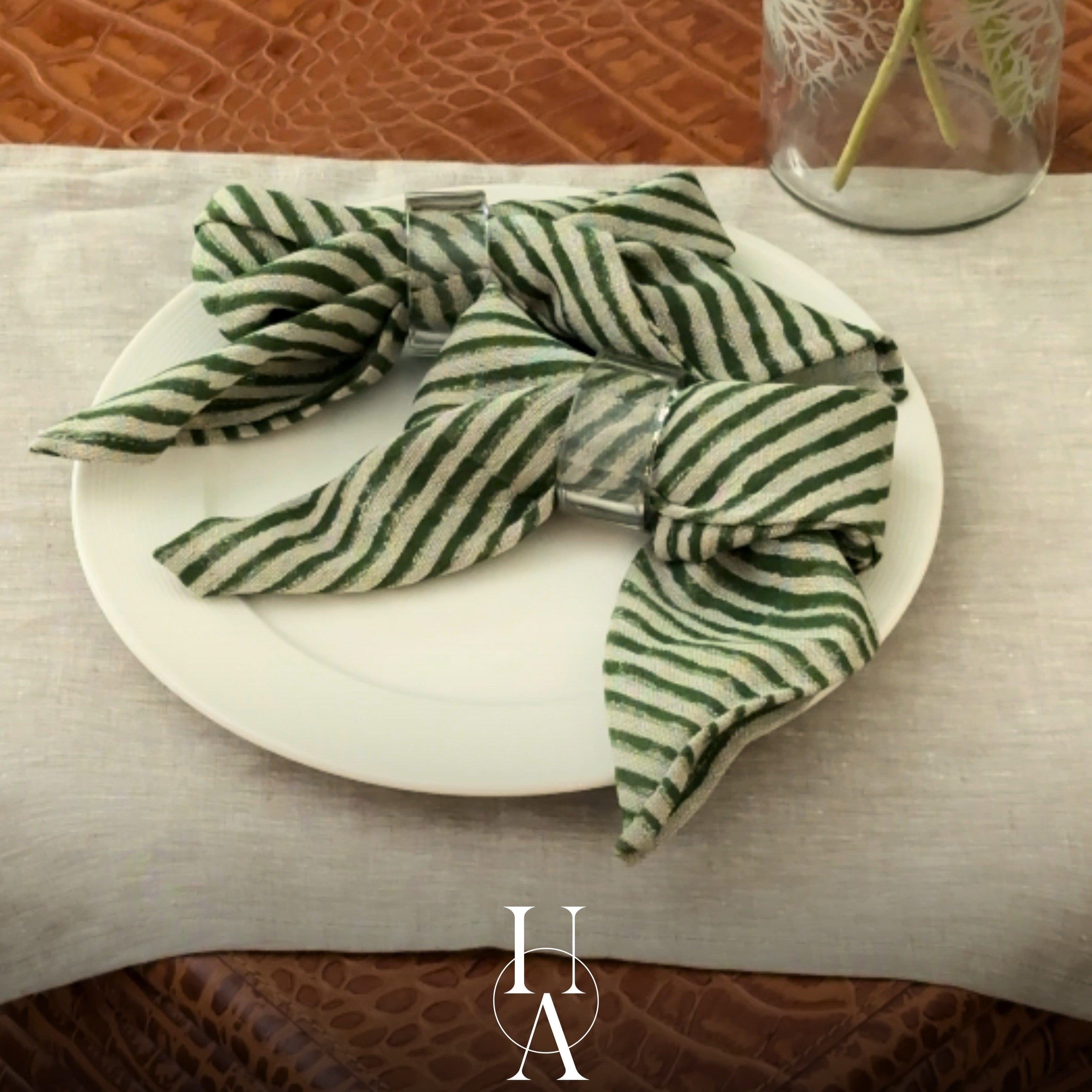 House Of Anantaa Table Mat & Napkin Green Stripes Napkin