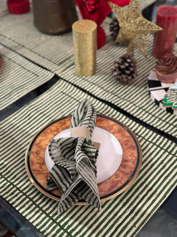 House Of Anantaa Table Mat & Napkin Green Stripes Napkin