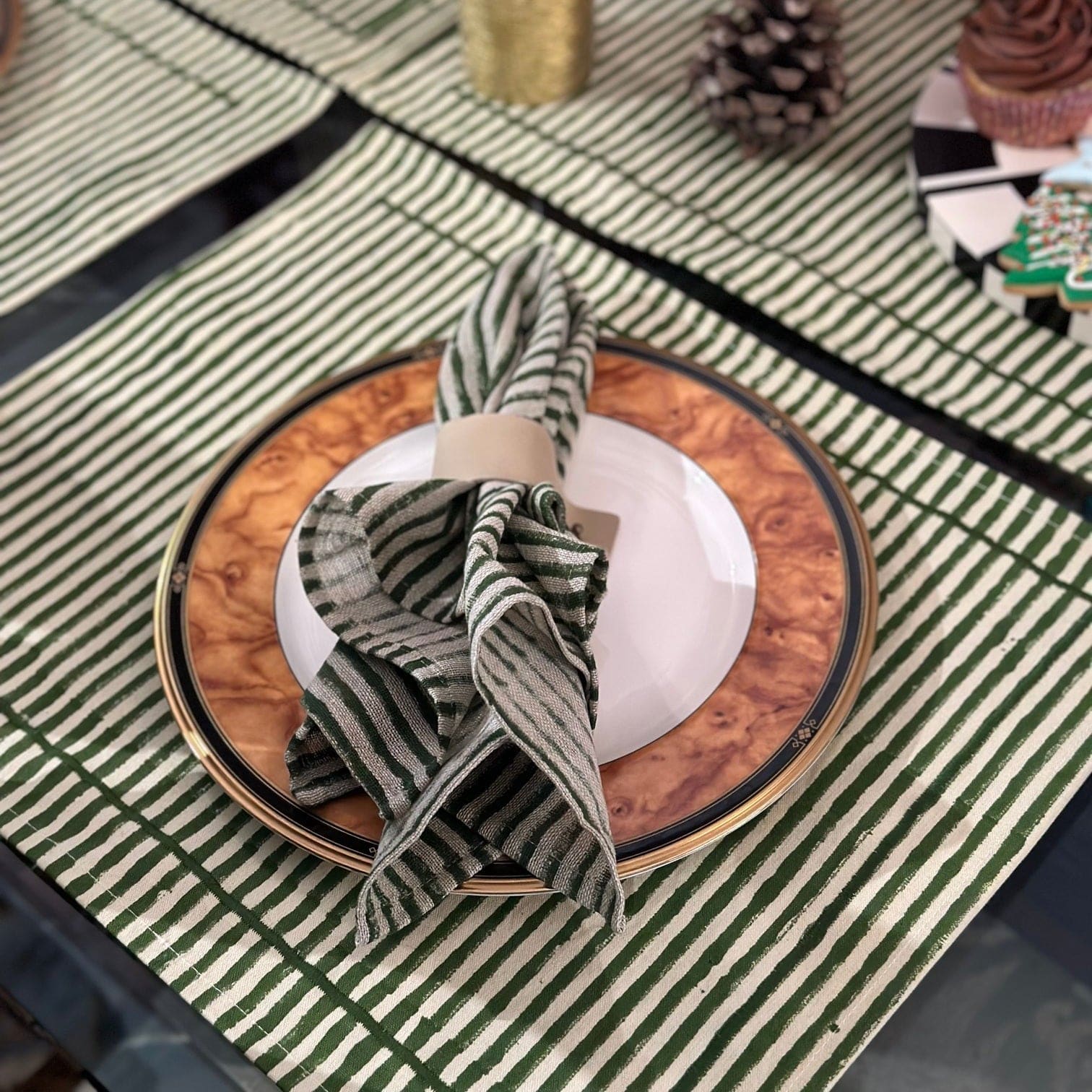 House Of Anantaa Table Mat & Napkin Green Stripes Table Mat