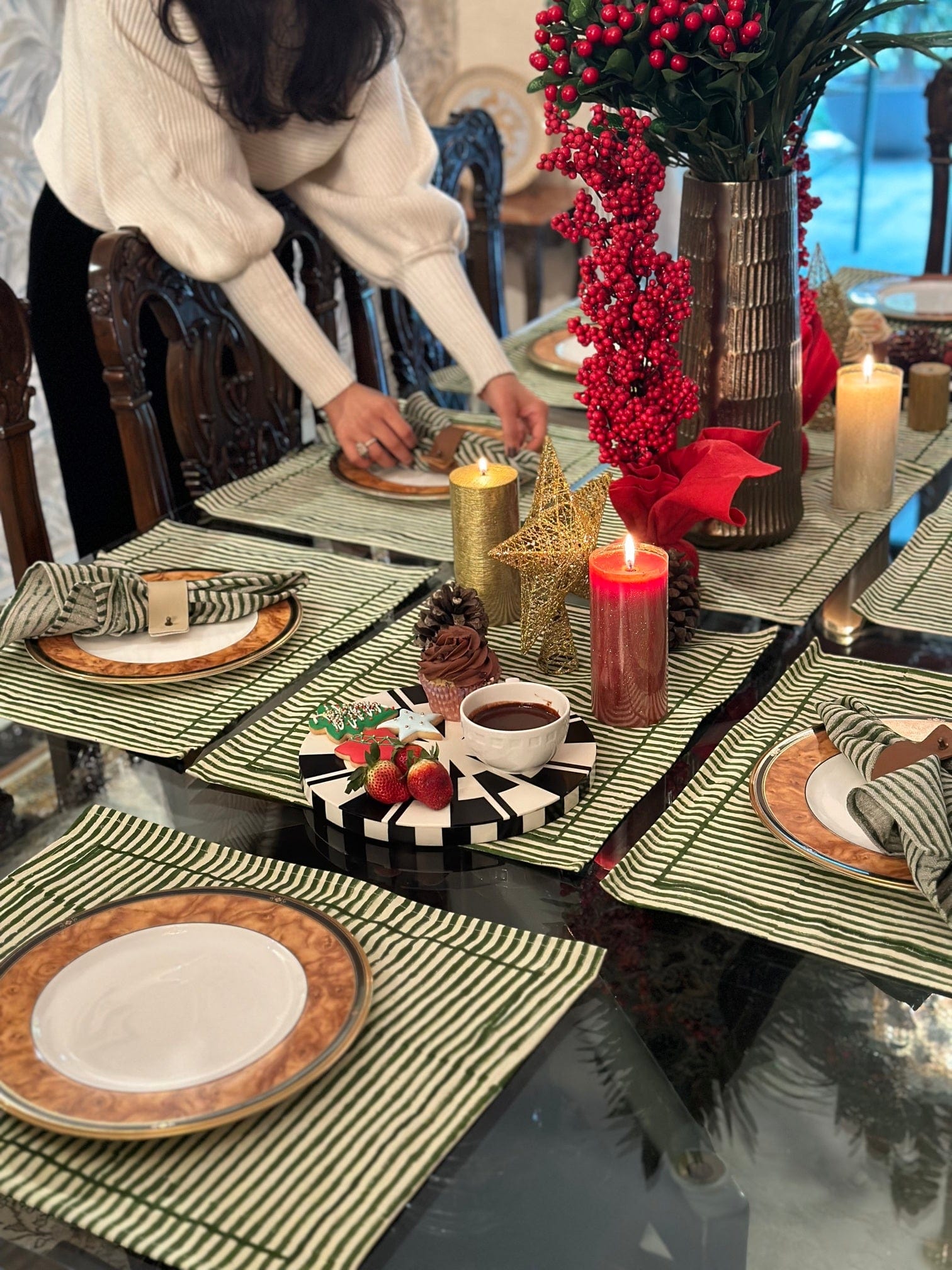 House Of Anantaa Table Mat & Napkin Green Stripes Table Mat