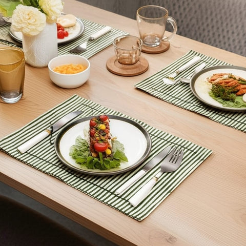House Of Anantaa Table Mat & Napkin Green Stripes Table Mat