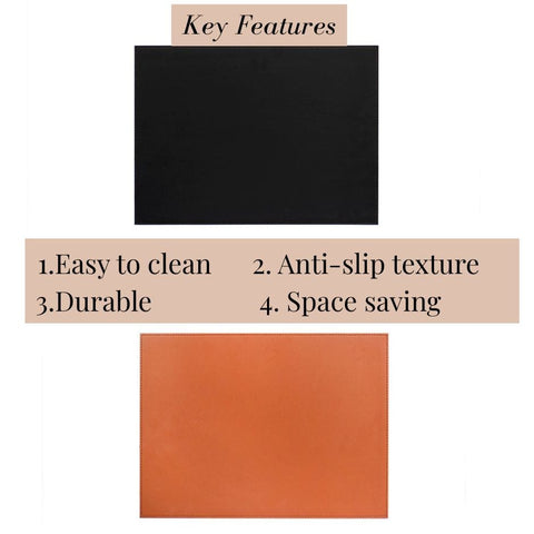 House Of Anantaa Table Mat & Napkin Reversible Leatherette Table Mat - (Black/Tan)