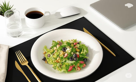 House Of Anantaa Table Mat & Napkin Reversible Leatherette Table Mat - (Black/Tan)