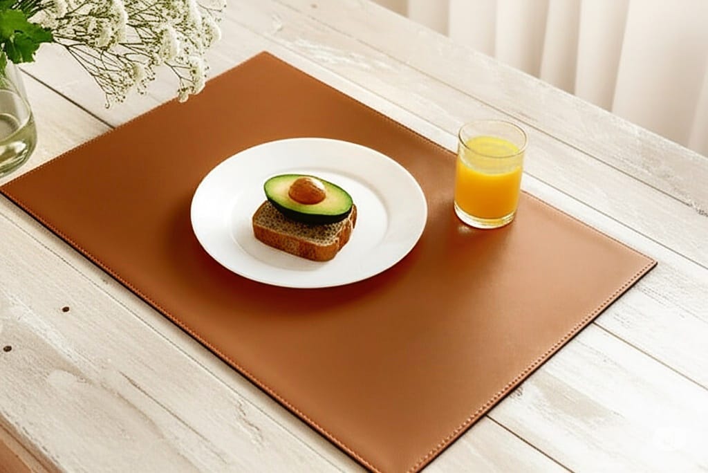 House Of Anantaa Table Mat & Napkin Reversible Leatherette Table Mat - (Black/Tan)