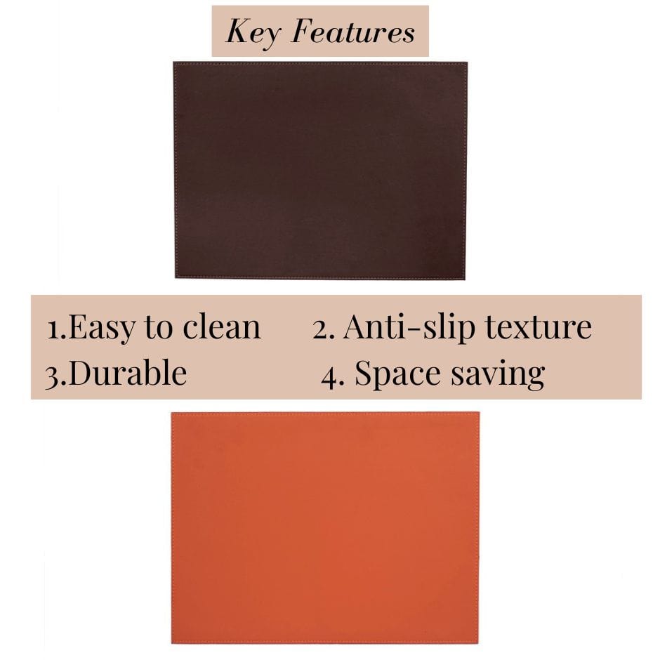 House Of Anantaa Table Mat & Napkin Reversible Leatherette Table Mat - (Brown/Orange)
