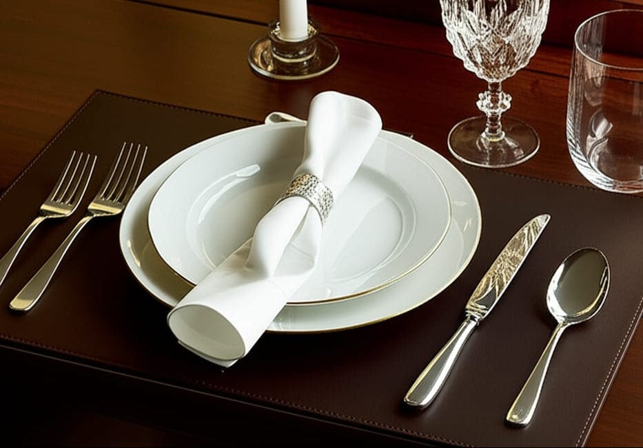 House Of Anantaa Table Mat & Napkin Reversible Leatherette Table Mat - (Brown/Orange)