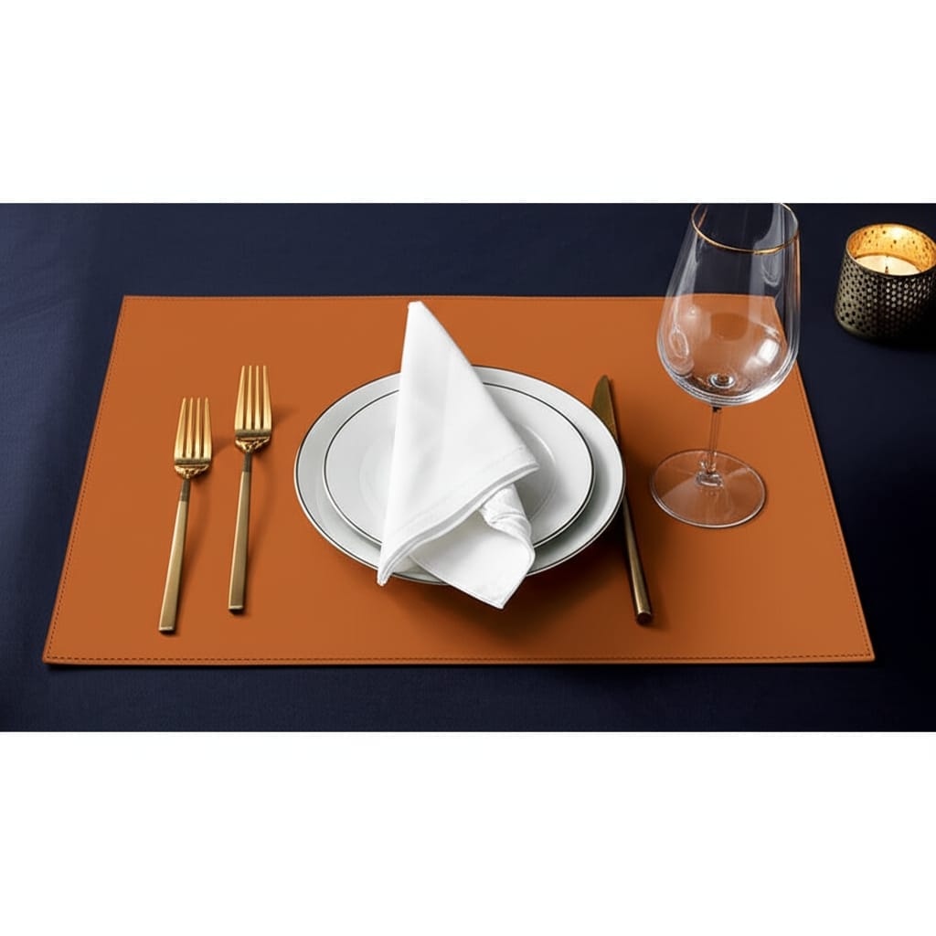 House Of Anantaa Table Mat & Napkin Reversible Leatherette Table Mat - (Brown/Orange)