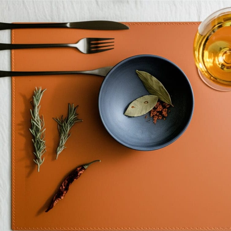 House Of Anantaa Table Mat & Napkin Reversible Leatherette Table Mat - (Brown/Orange)
