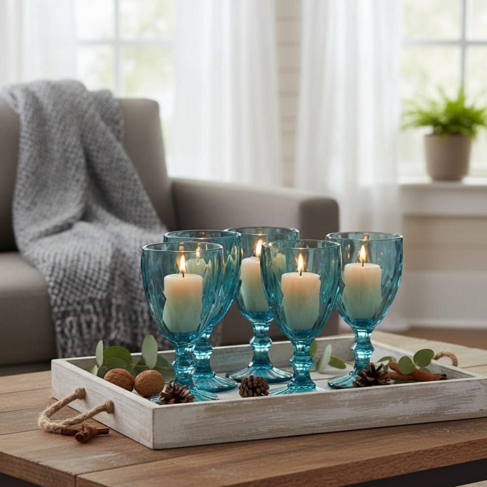 House Of Anantaa Vase & Candle Holder Aurora Candle Holder - (Blue)