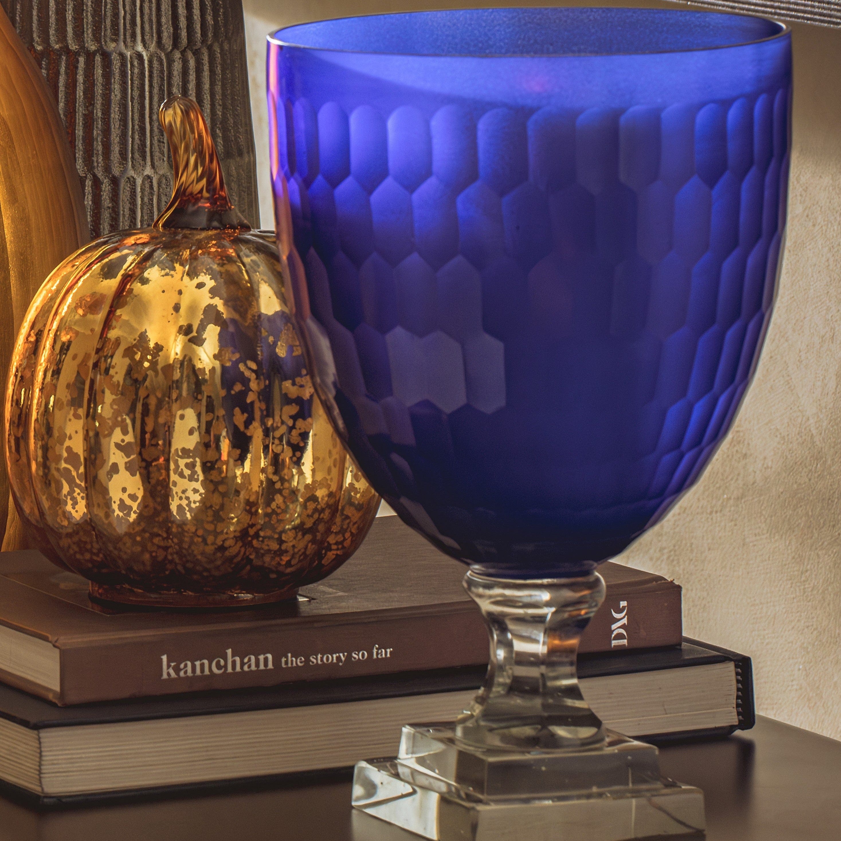House Of Anantaa Vase & Candle Holder Blue Sapphire Hurricane