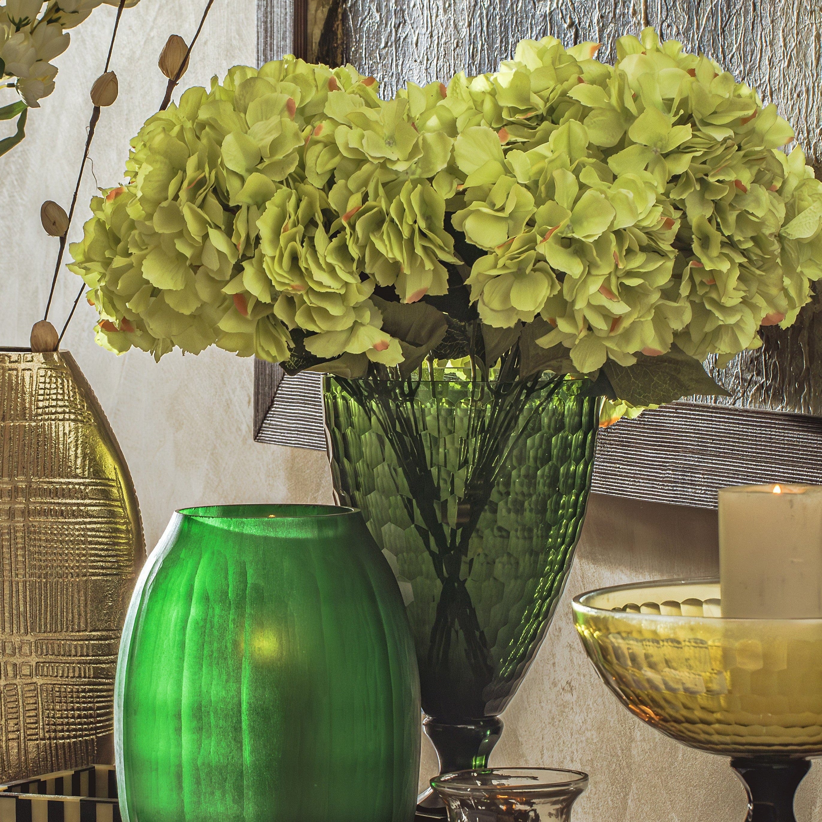 House Of Anantaa Vase & Candle Holder Green Emerald Green Smoke Hurricane Vase