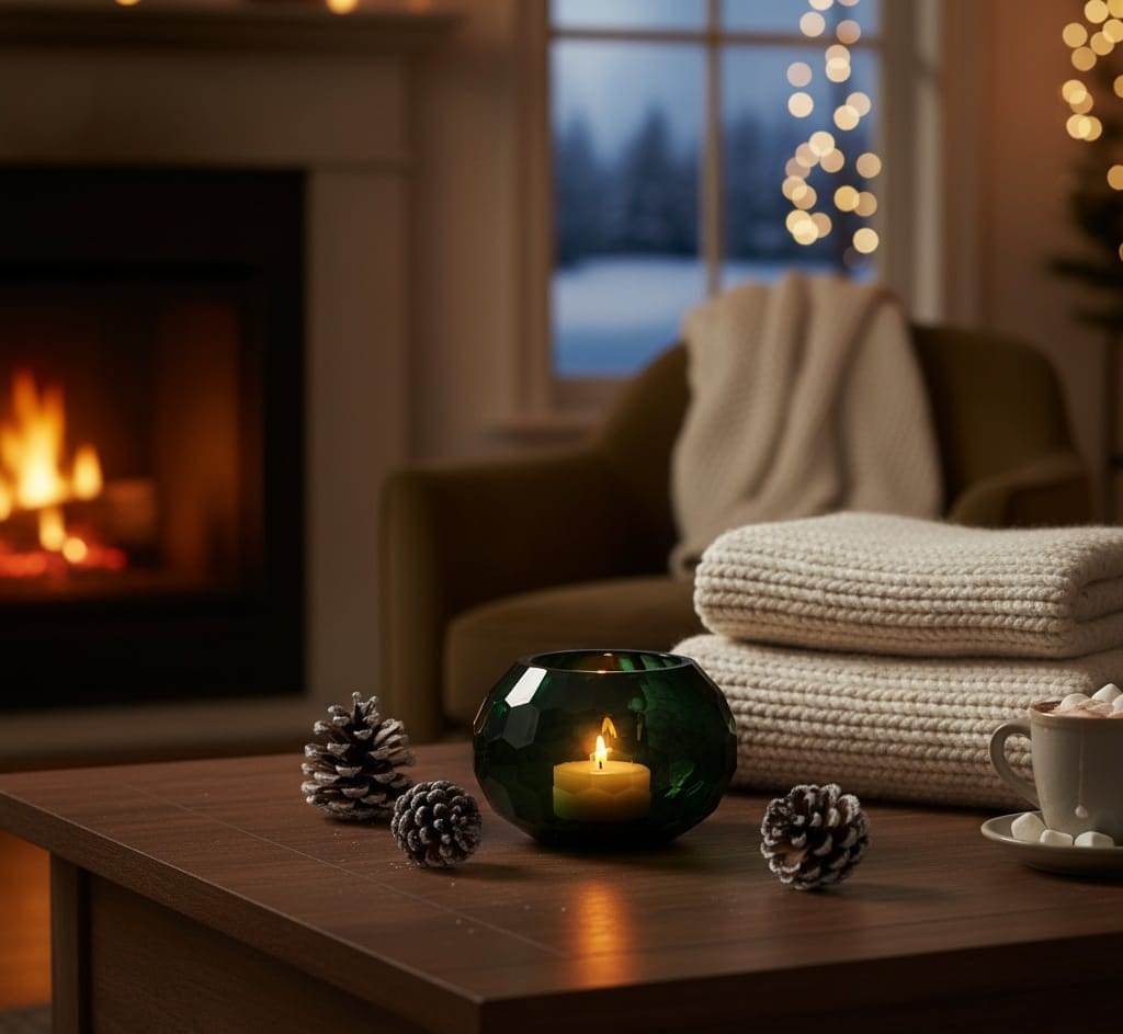 House Of Anantaa Vase & Candle Holder Green Emerald Green Votive